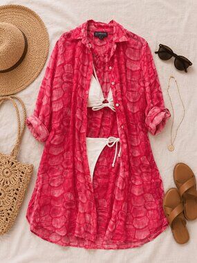 Vilebrequin Women’s Pink Red Printed Cotton Tunic Top Size S (6) Beach Resort